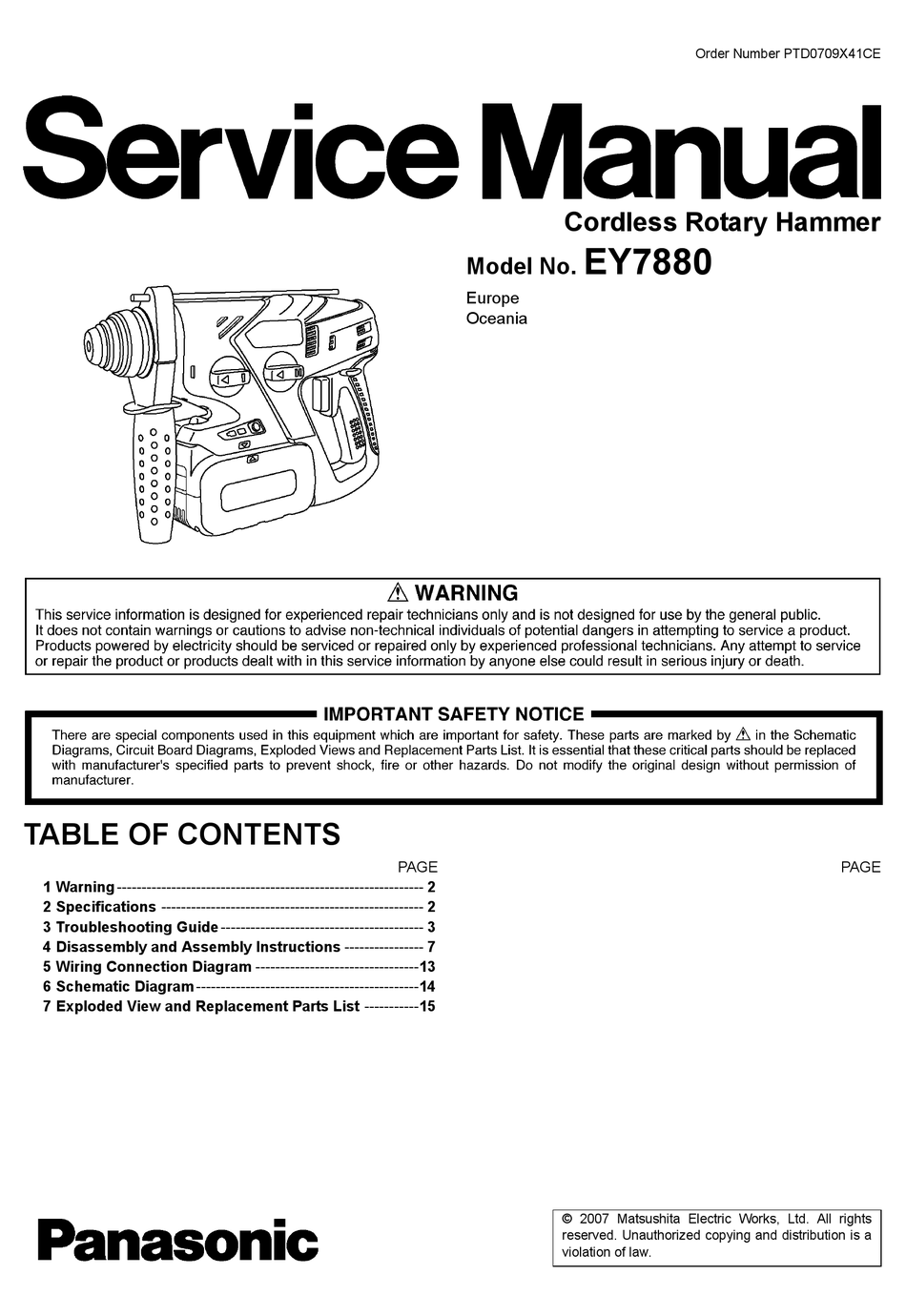 PANASONIC EY7880 SERVICE MANUAL Pdf Download | ManualsLib