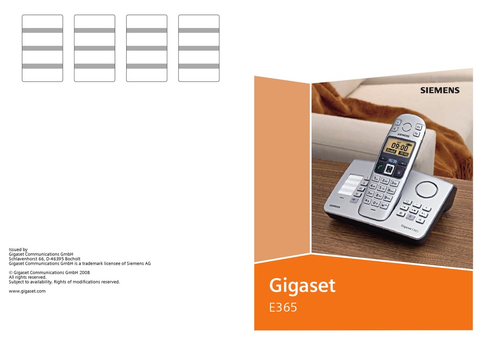 SIEMENS GIGASET E365 MANUAL Pdf Download | ManualsLib