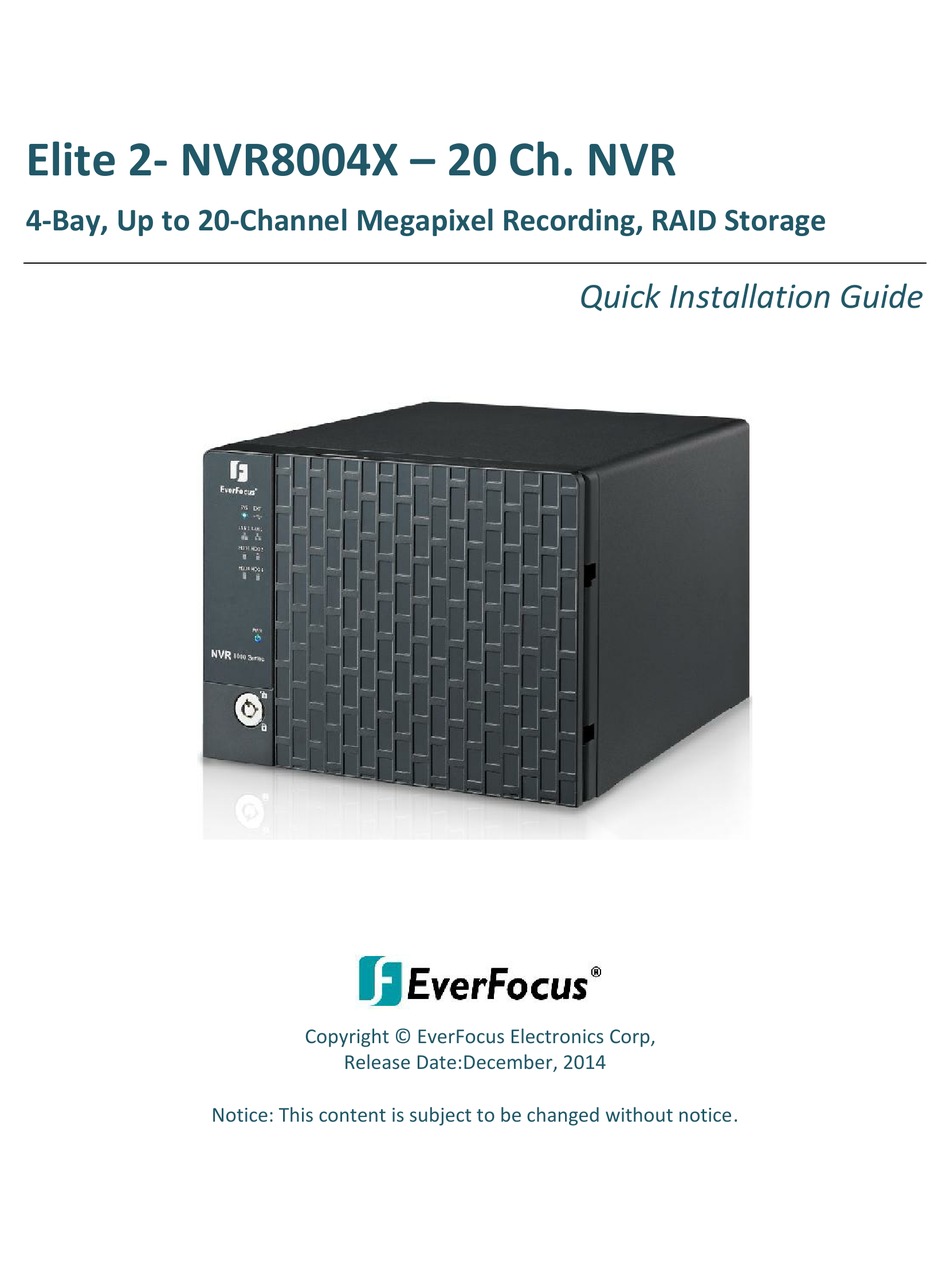 EVERFOCUS ELITE 2 NVR8004X QUICK INSTALLATION MANUAL Pdf Download