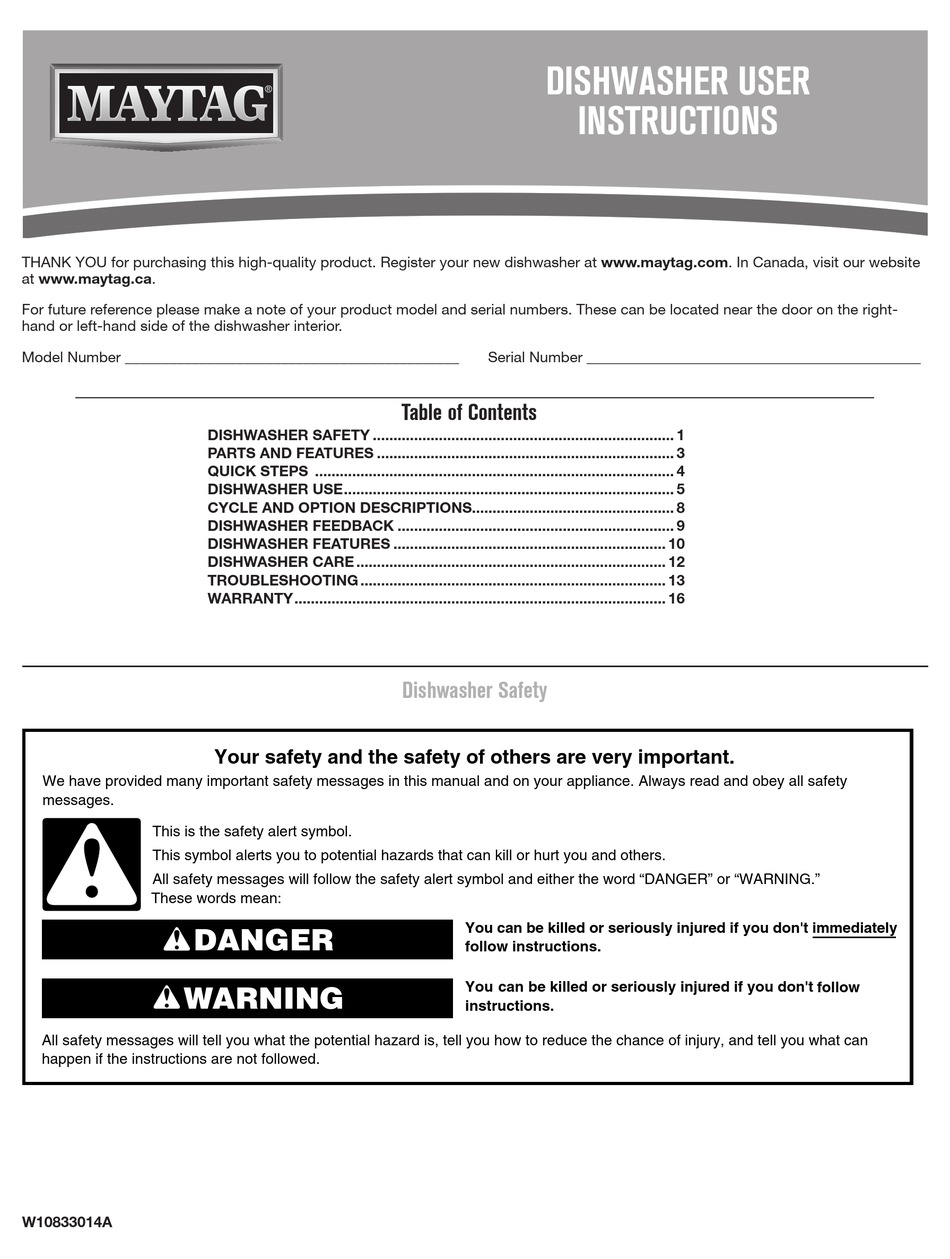 MAYTAG MDB4949SDM USER INSTRUCTIONS Pdf Download | ManualsLib