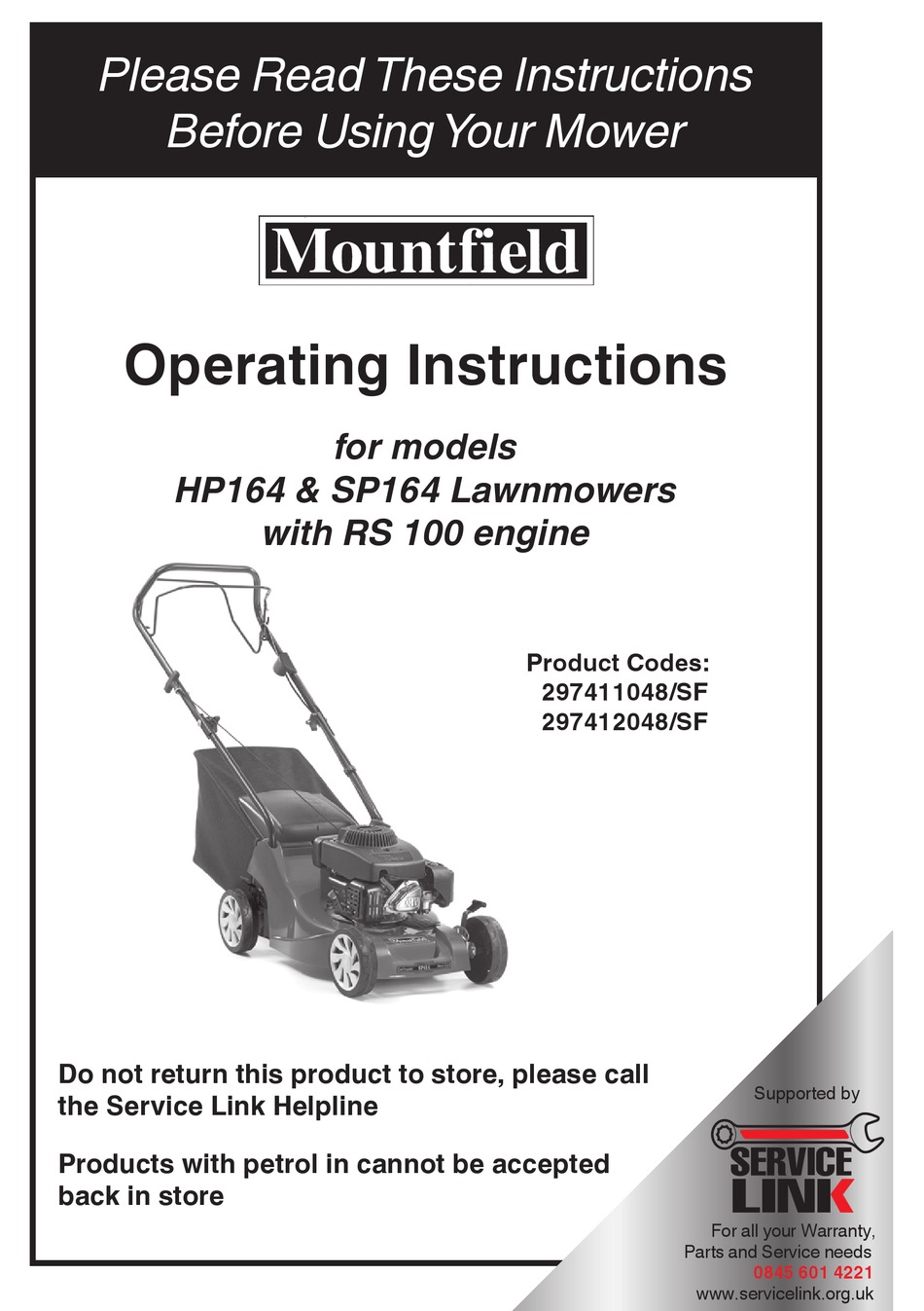 Mountfield Lawn Mower Service Kit Suitable for the RS100 Engine