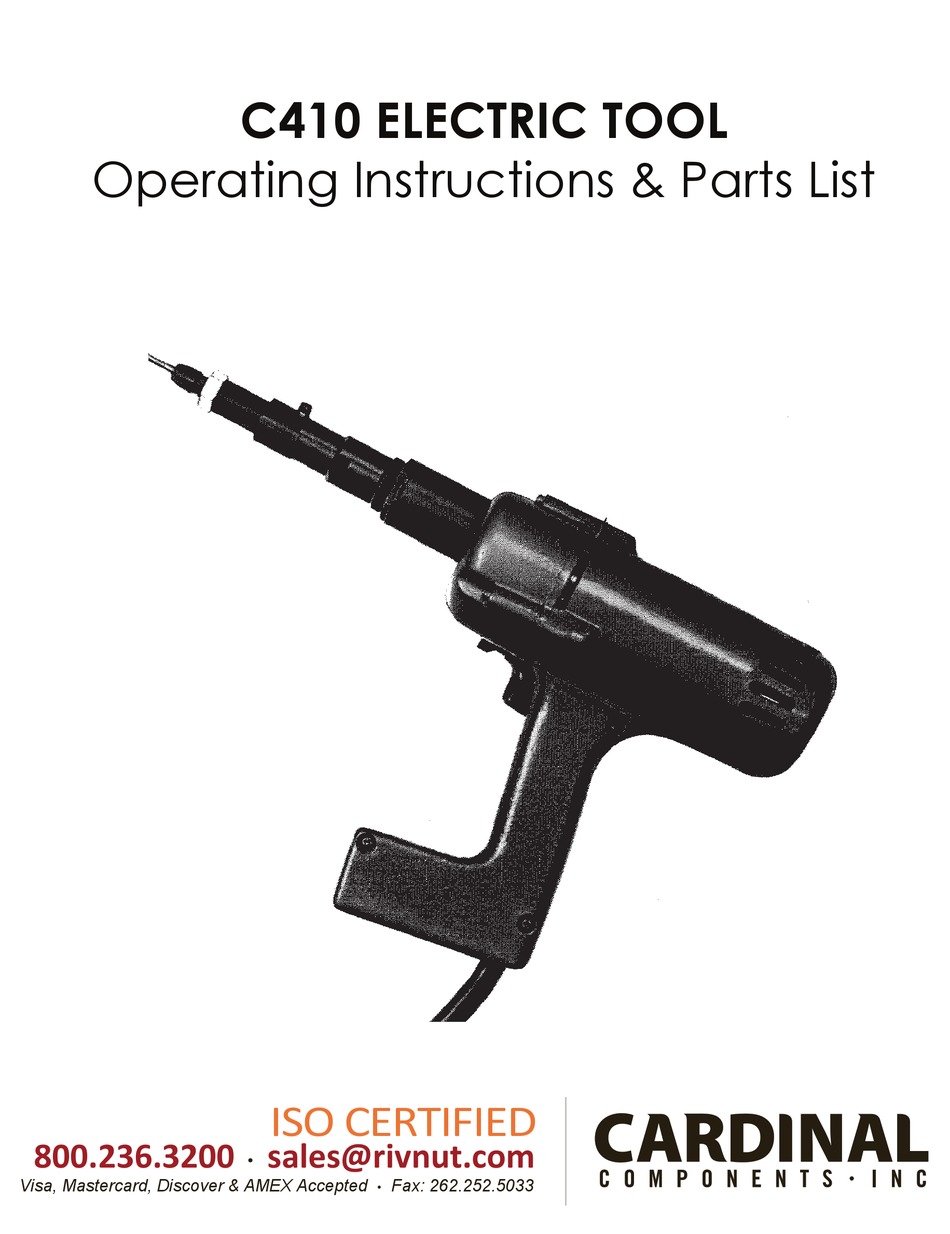 CARDINAL C410 OPERATING INSTRUCTIONS & PARTS LIST MANUAL Pdf Download