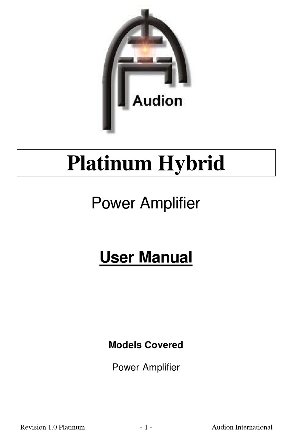 AUDION PLATINUM HYBRID USER MANUAL Pdf Download ManualsLib