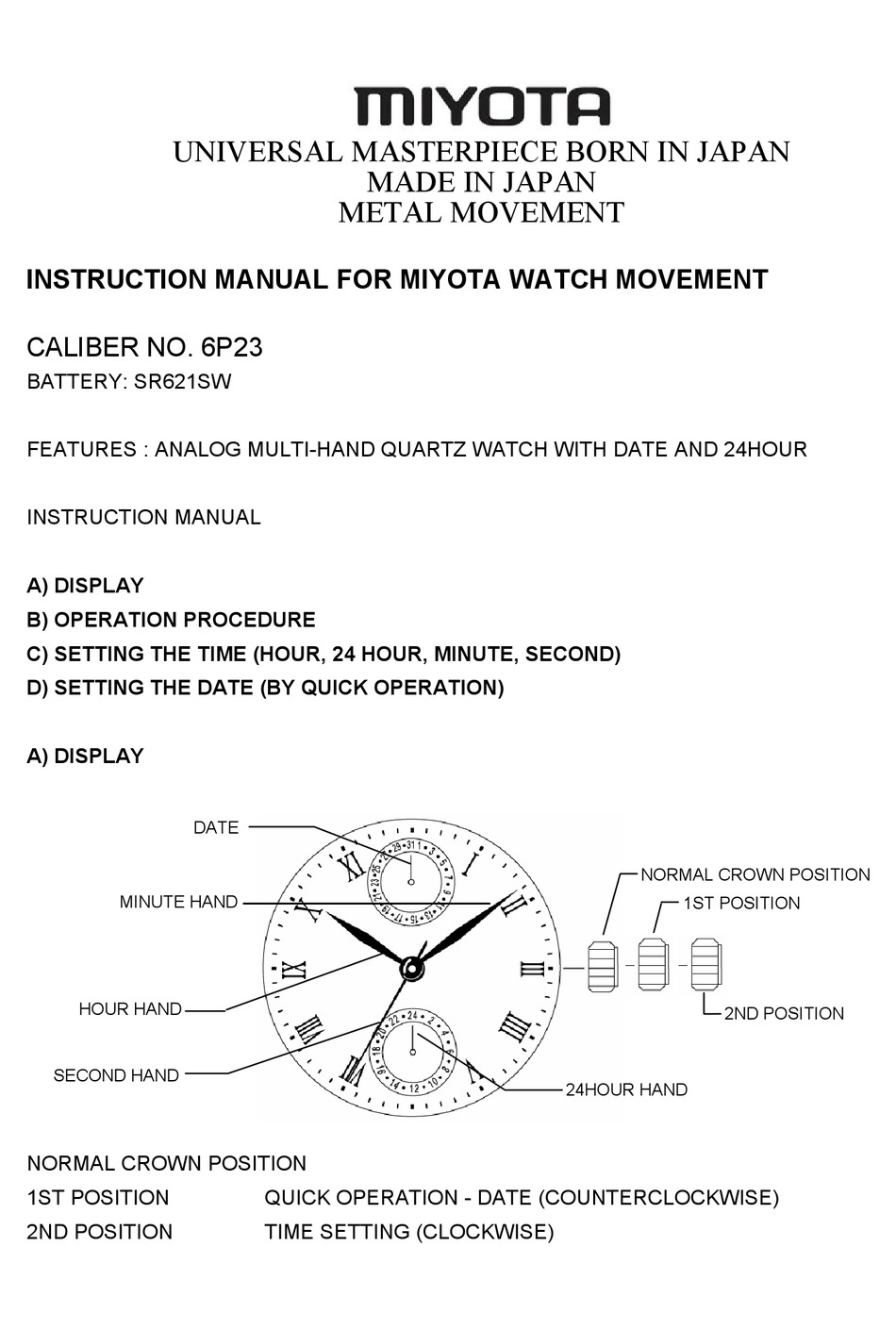 Citizen 6p23 Instruction Manual Pdf Download Manualslib