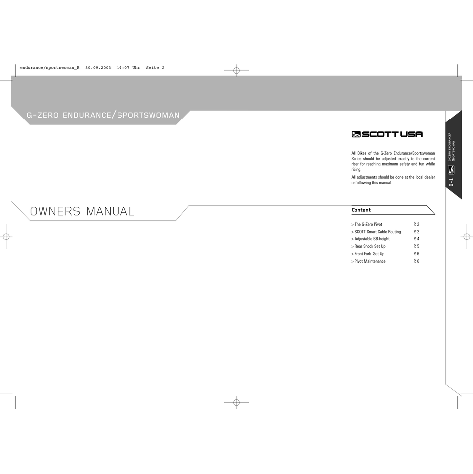 SCOTT G-ZERO ENDURANCE OWNER'S MANUAL 