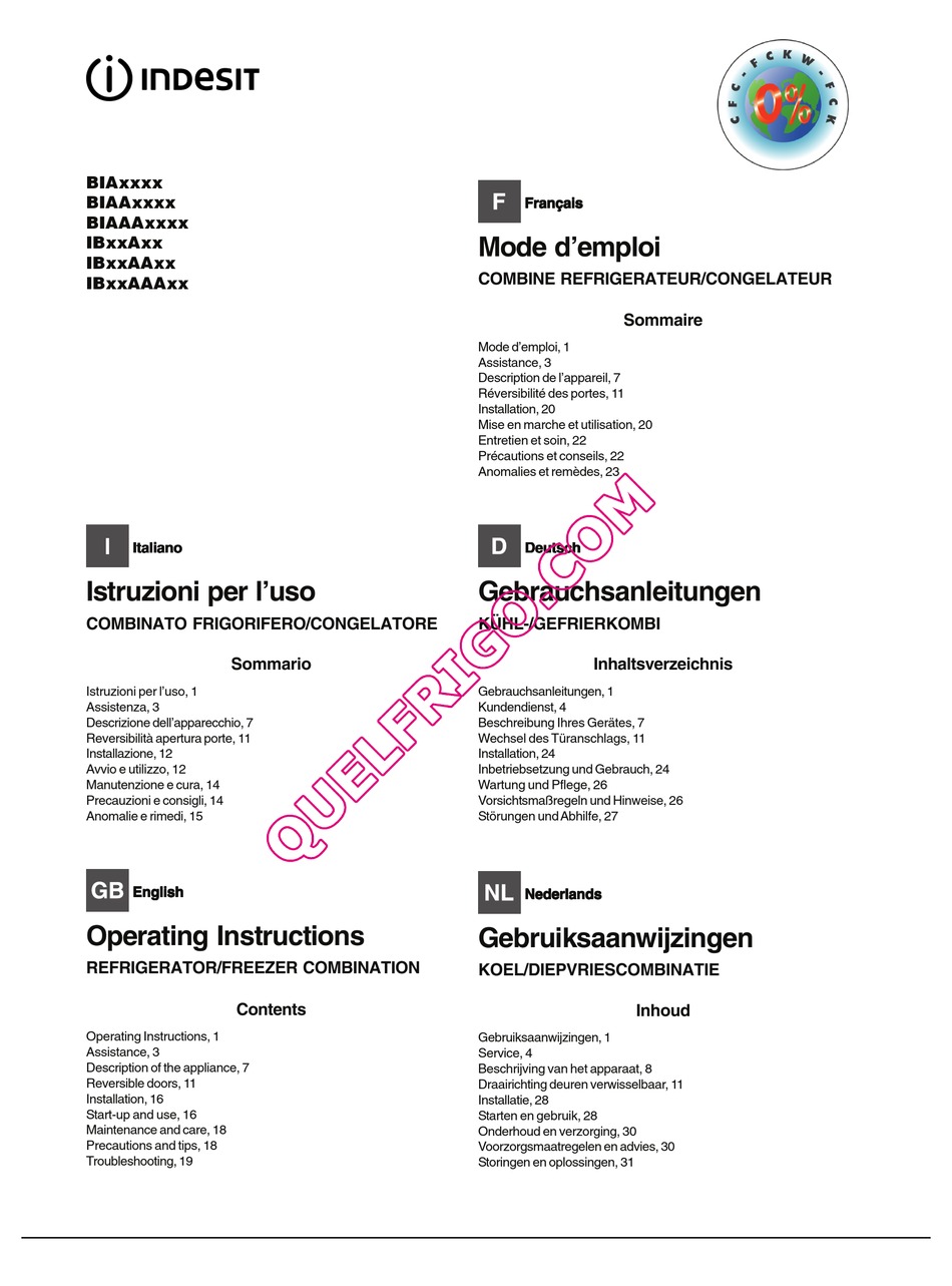 INDESIT BIA SERIES OPERATING INSTRUCTIONS MANUAL Pdf Download | ManualsLib