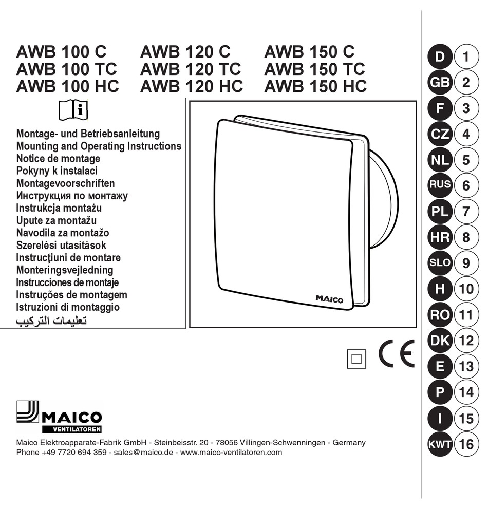 Maico Awb 100 C Mounting And Operating Instructions Pdf Download Manualslib