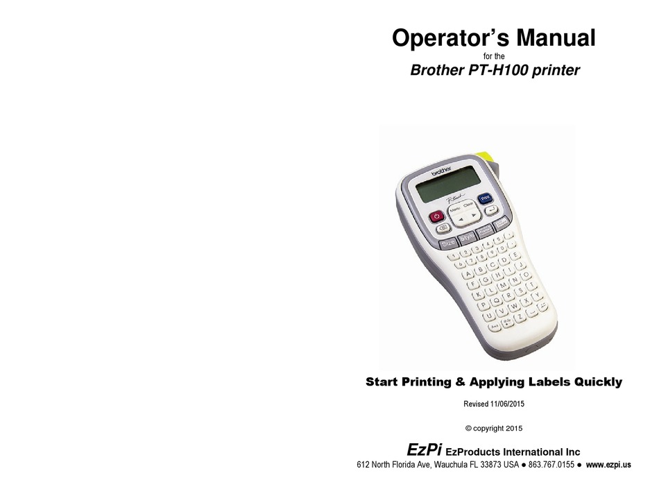 BROTHER PT-H100 OPERATOR'S MANUAL Pdf Download | ManualsLib