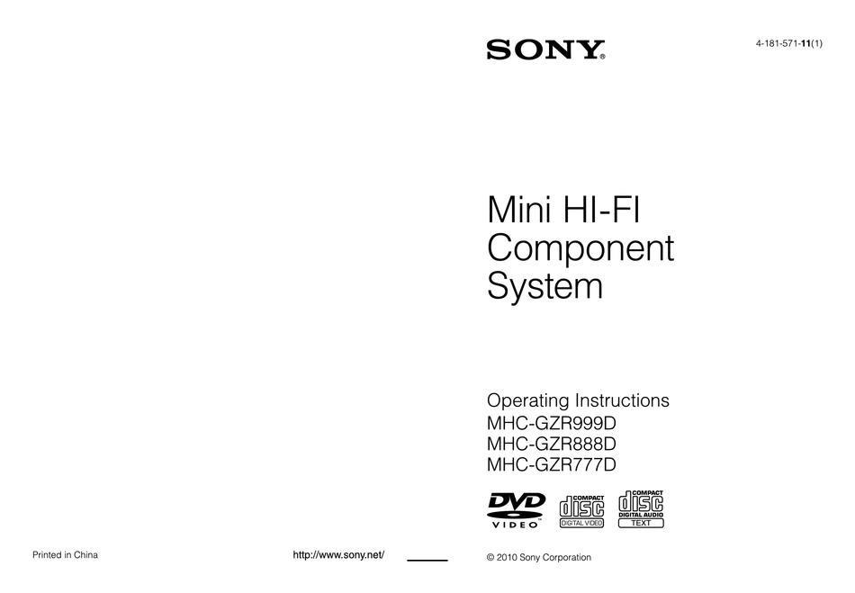 SONY MHC-GZR999D OPERATING INSTRUCTION Pdf Download | ManualsLib