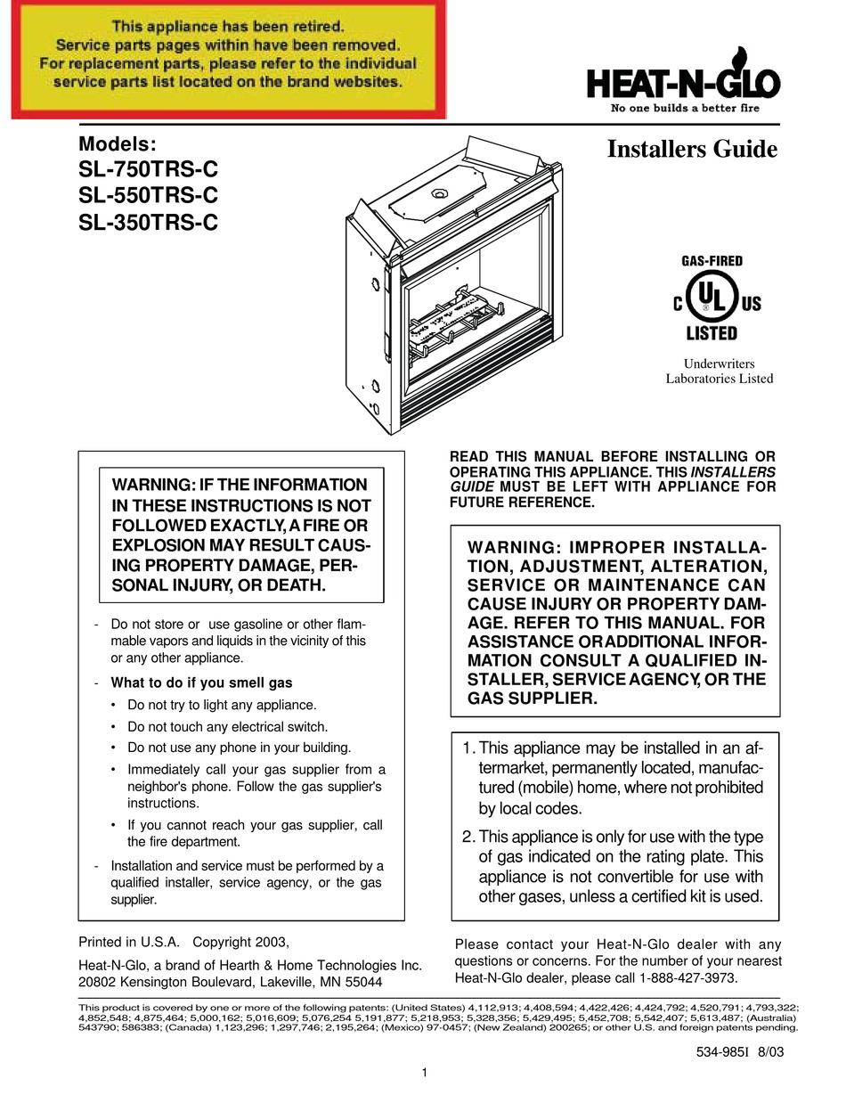 Heat N Glo Sl 750trs C Installer S Manual Pdf Download Manualslib