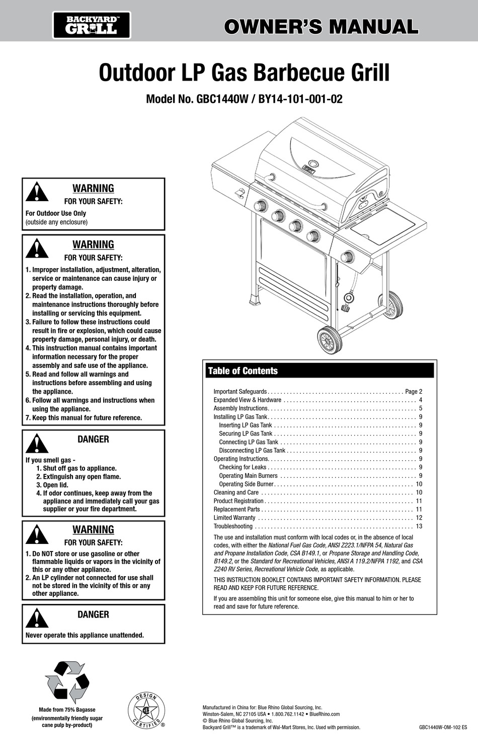 Backyard Gbc1440w Owner S Manual Pdf Download Manualslib