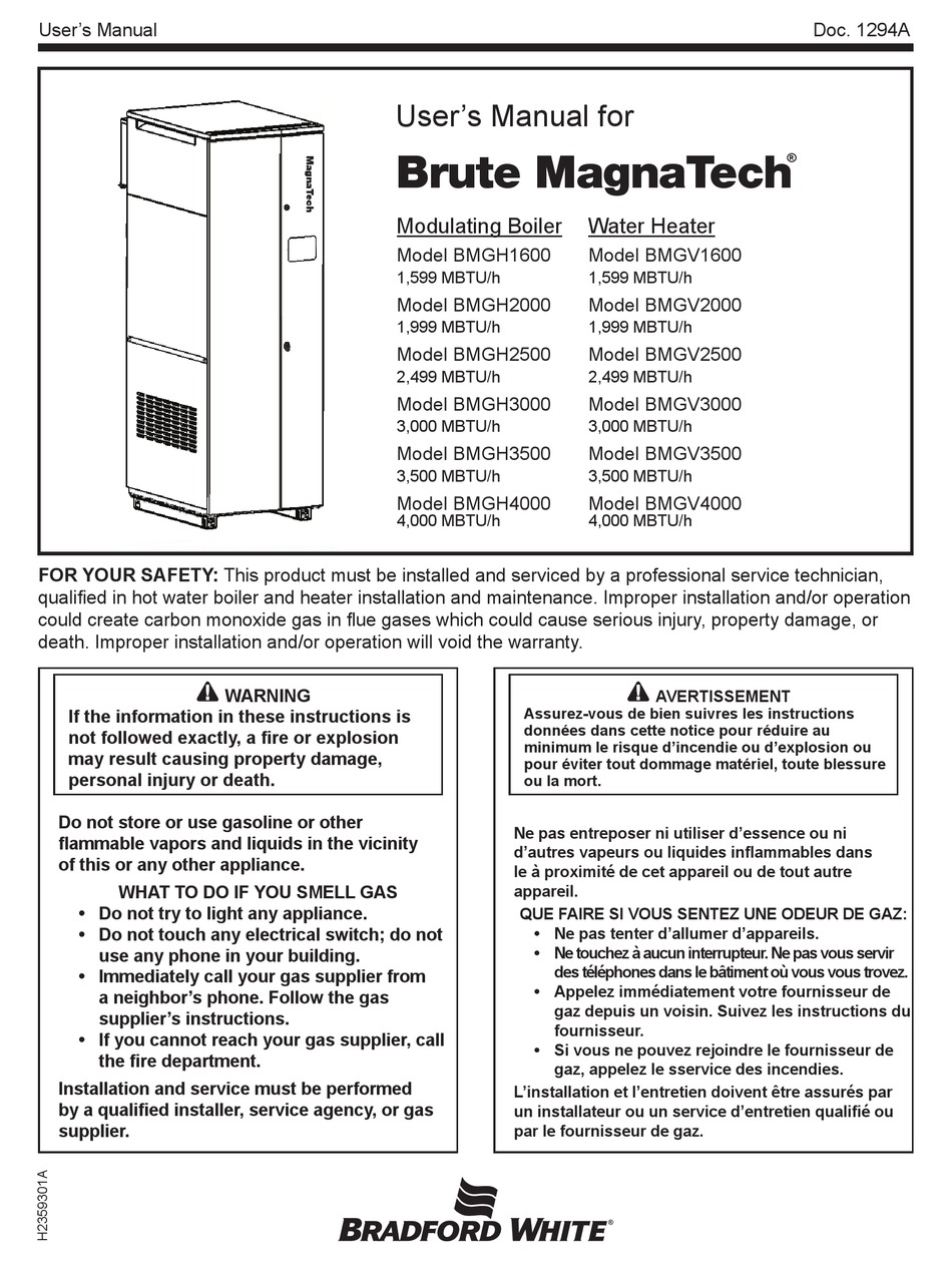 BRADFORD WHITE BRUTE MAGNATECH BMGH1600 USER MANUAL Pdf Download
