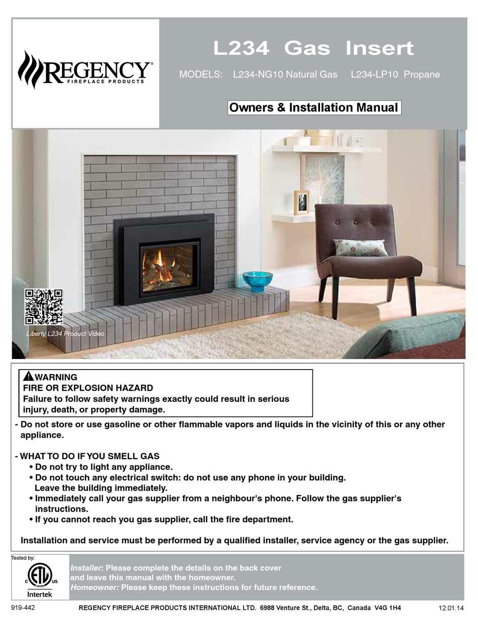 REGENCY L234-NG10 OWNERS u0026 INSTALLATION MANUAL Pdf Download | ManualsLib