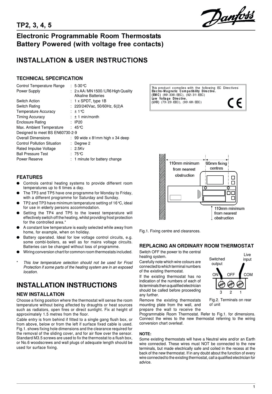 DANFOSS TP2 INSTALLATION & USER'S INSTRUCTIONS Pdf Download | ManualsLib