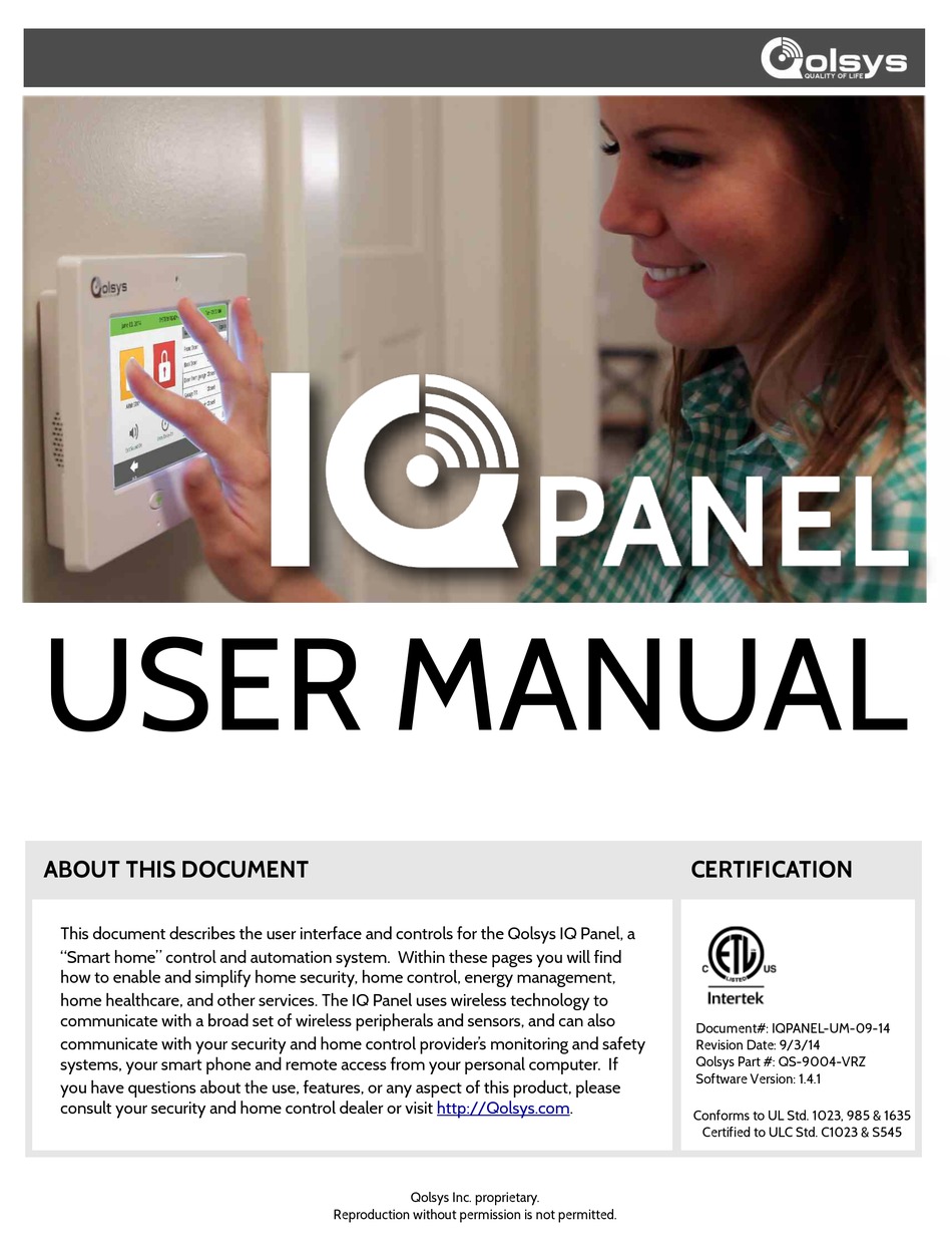 QOLSYS IQ PANEL USER MANUAL Pdf Download ManuaLib