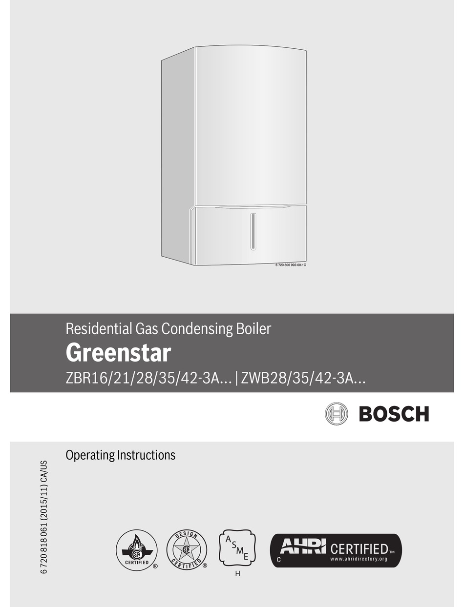 BOSCH GREENSTAR ZBR16 3A OPERATING INSTRUCTIONS