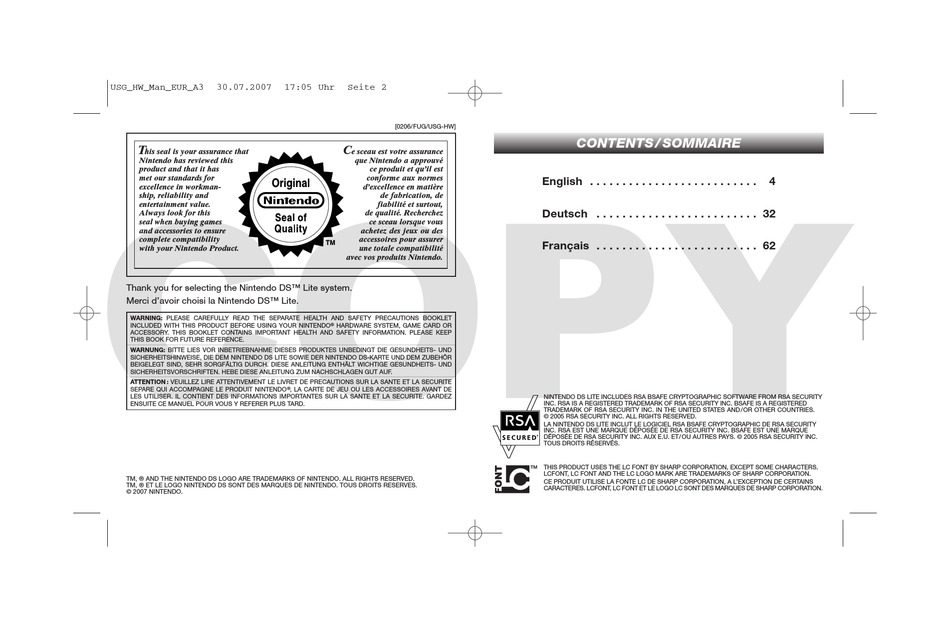 NINTENDO DS LITE MANUAL Pdf Download | ManualsLib