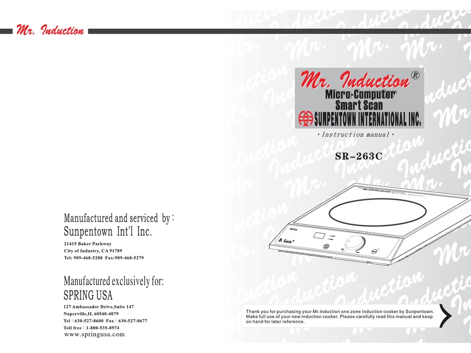 SUNPENTOWN MR. INDUCTION SR263C INSTRUCTION MANUAL Pdf Download