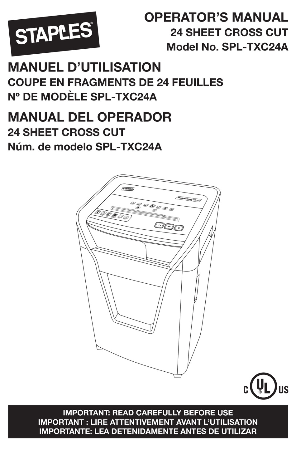 STAPLES SPLTXC24A OPERATOR'S MANUAL Pdf Download ManualsLib