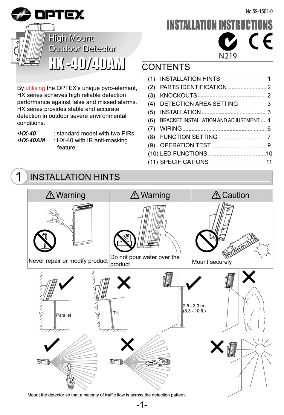 OPTEX HX40/40AM INSTALLATION INSRTUCTIONS Pdf Download ManualsLib