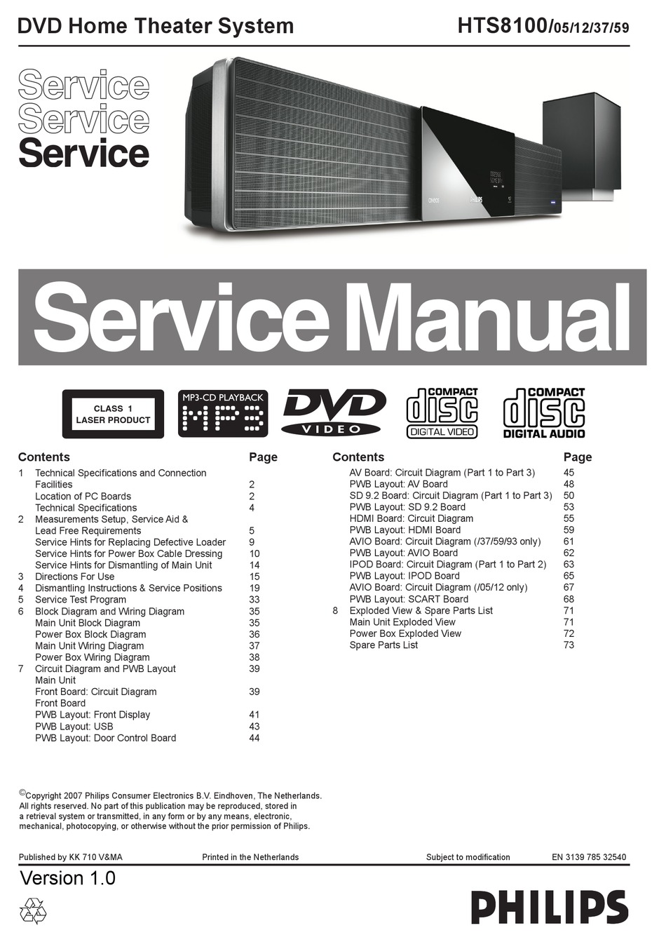 Pwb Layout: Av Board - Philips HTS8100 Service Manual 48] | ManualsLib