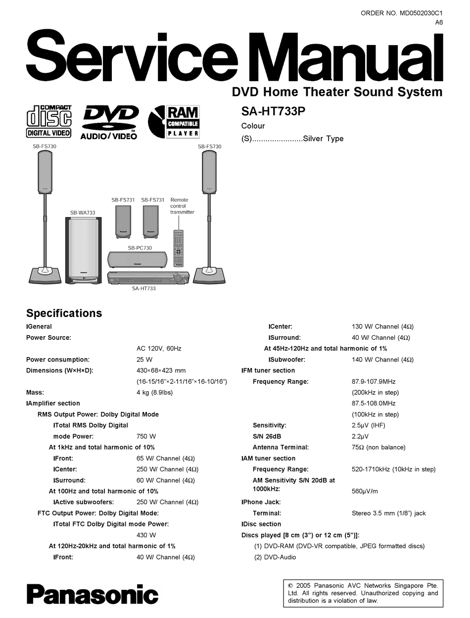 PANASONIC SA-HT733P SERVICE MANUAL Pdf Download | ManualsLib
