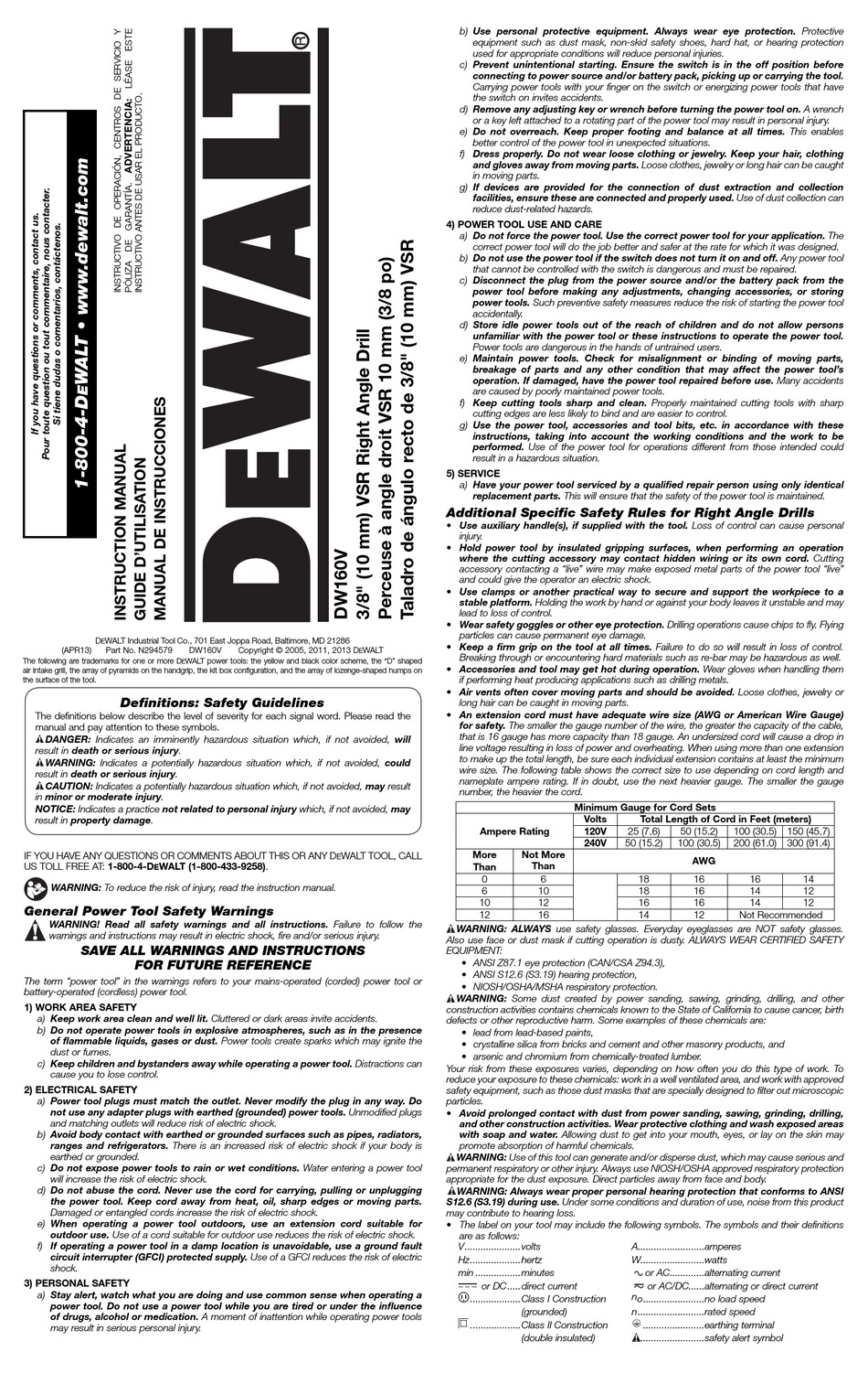 DEWALT DW160V INSTRUCTION MANUAL Pdf Download ManualsLib