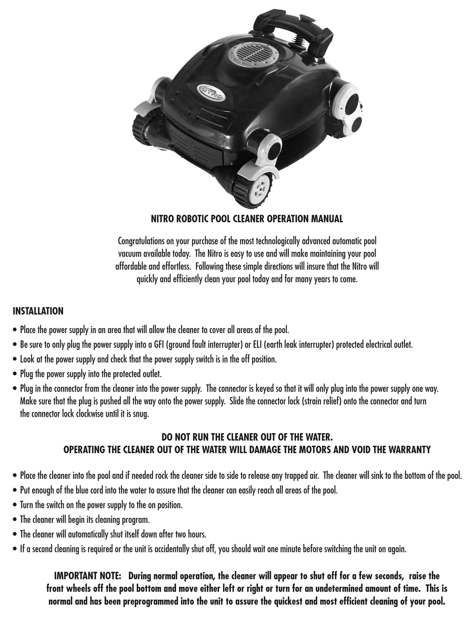 Smartpool Nitro Operation Manual Pdf Download Manualslib