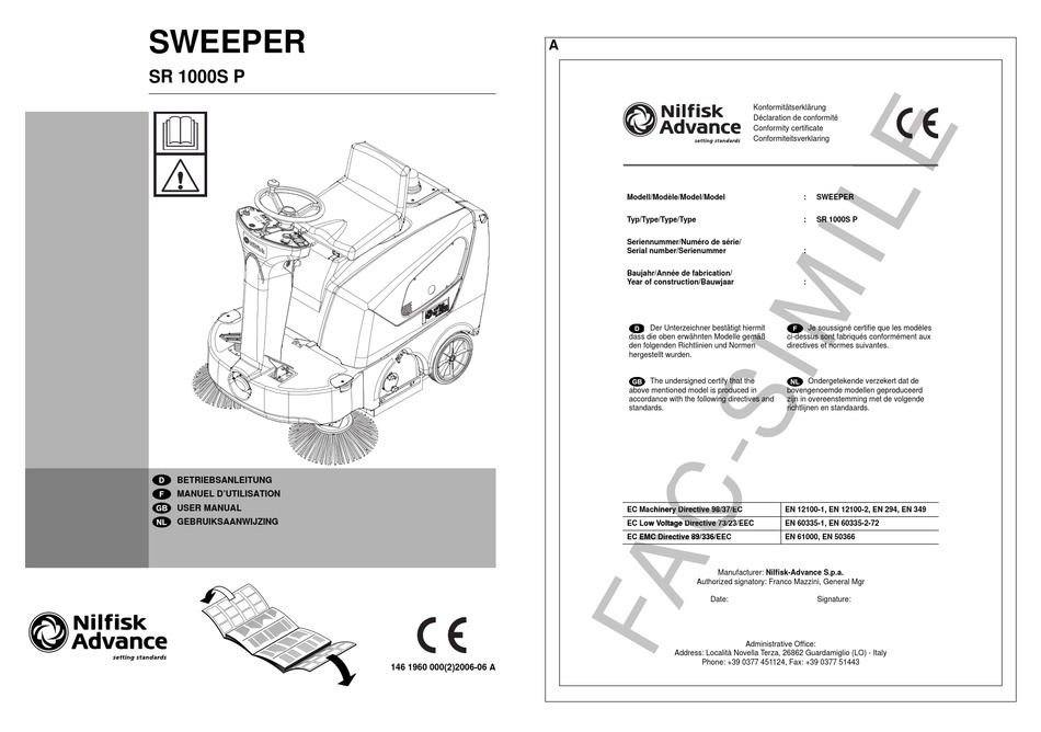 NILFISKADVANCE SR 1000S P USER MANUAL Pdf Download ManualsLib