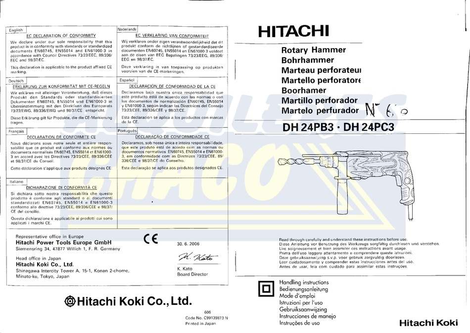 Hitachi Dh 24pb3 Handling Instructions Manual Pdf Download Manualslib