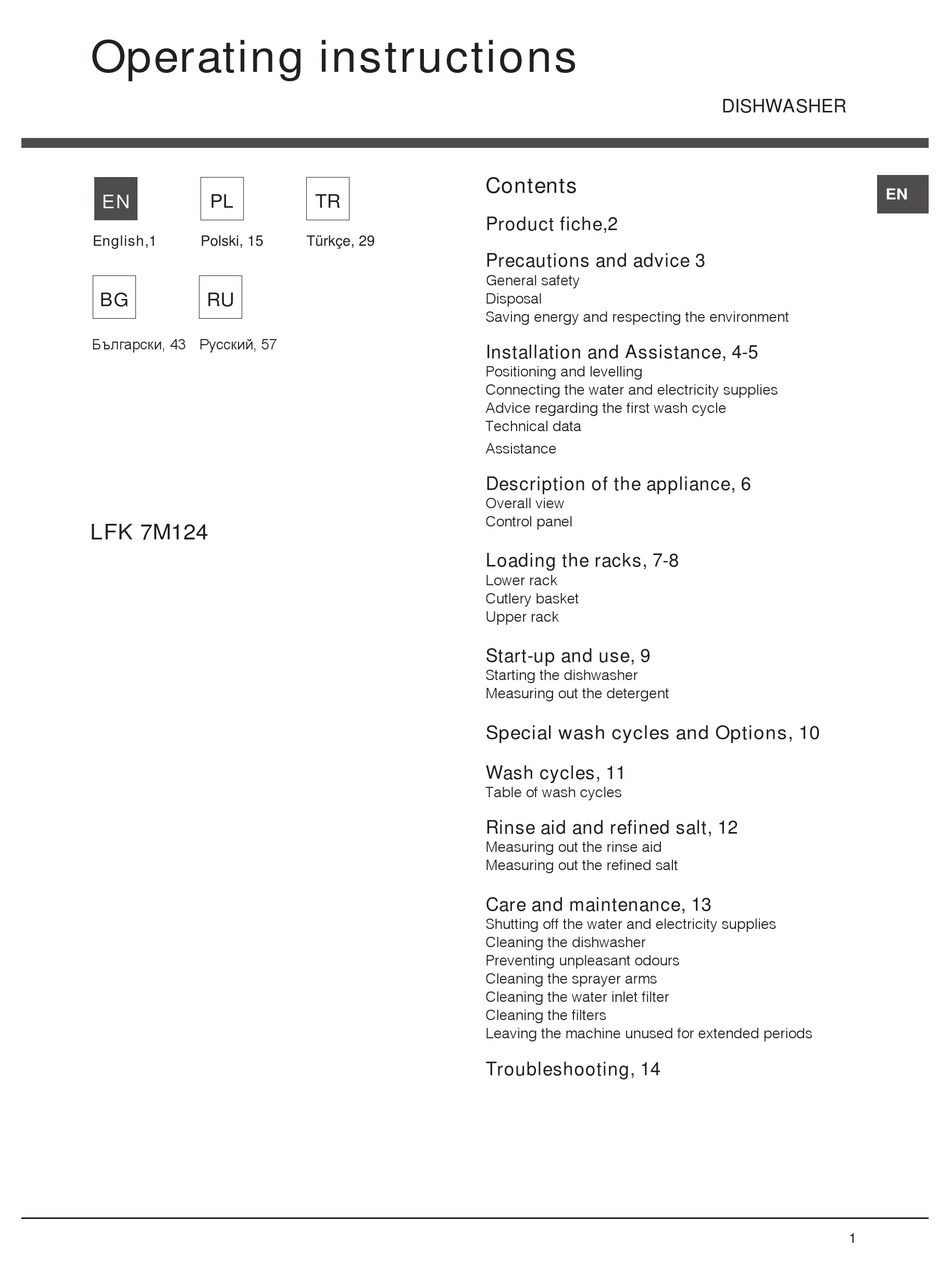 HOTPOINT LFK 7M124 OPERATING INSTRUCTIONS MANUAL Pdf Download | ManualsLib