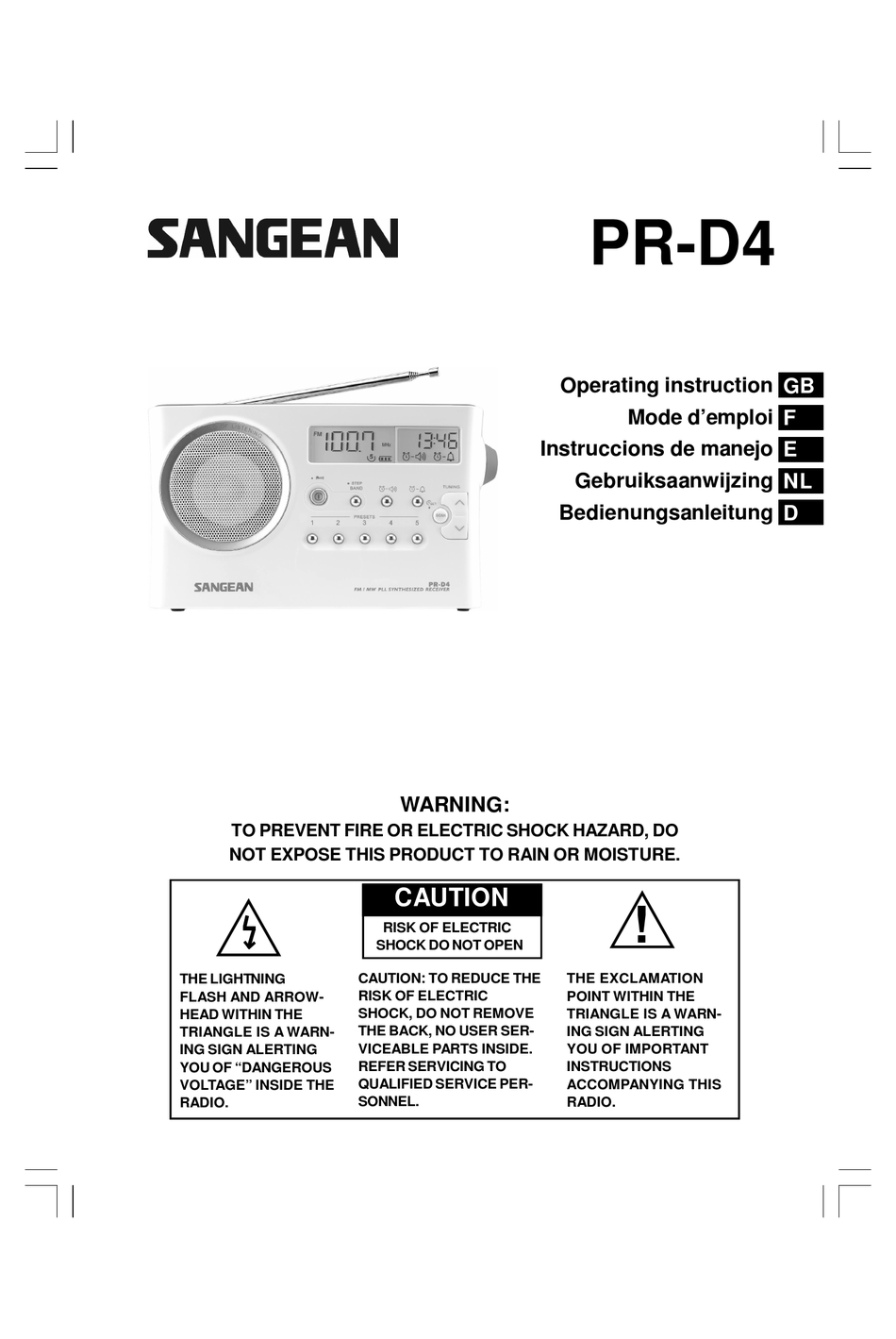 SANGEAN PRD4 OPERATING INSTRUCTION Pdf Download ManualsLib