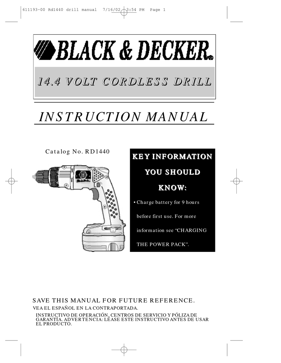 Charging The Power Pack Black Decker RD1440 Instruction Manual