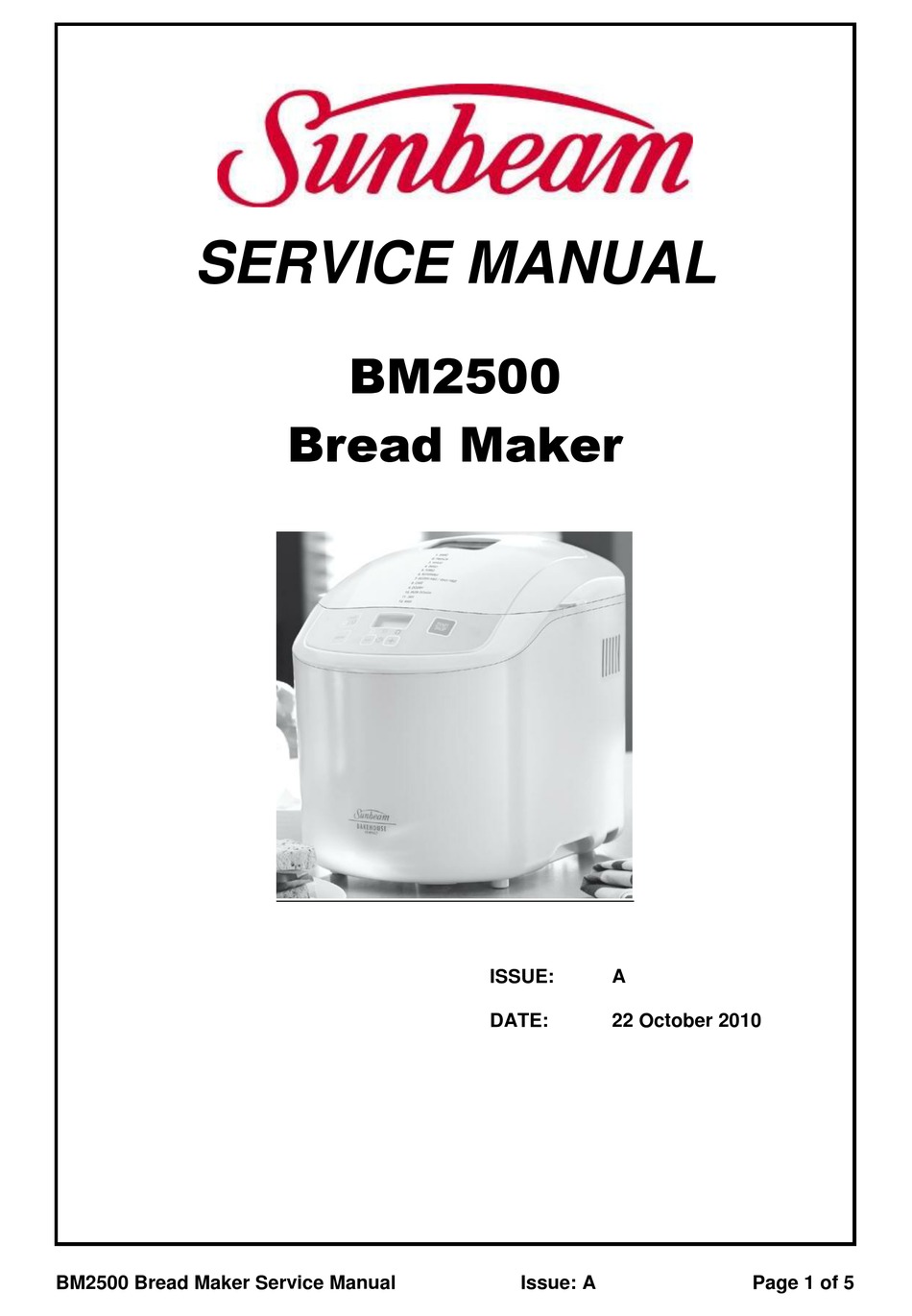 sunbeam quantum smartbake bm7800 manual