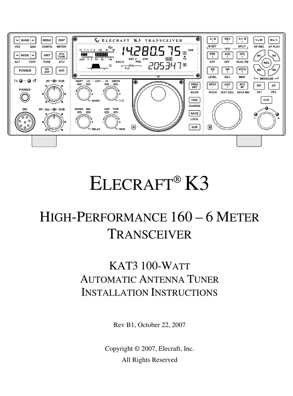 ELECRAFT K3 INSTALLATION INSTRUCTIONS MANUAL Pdf Download ManualsLib