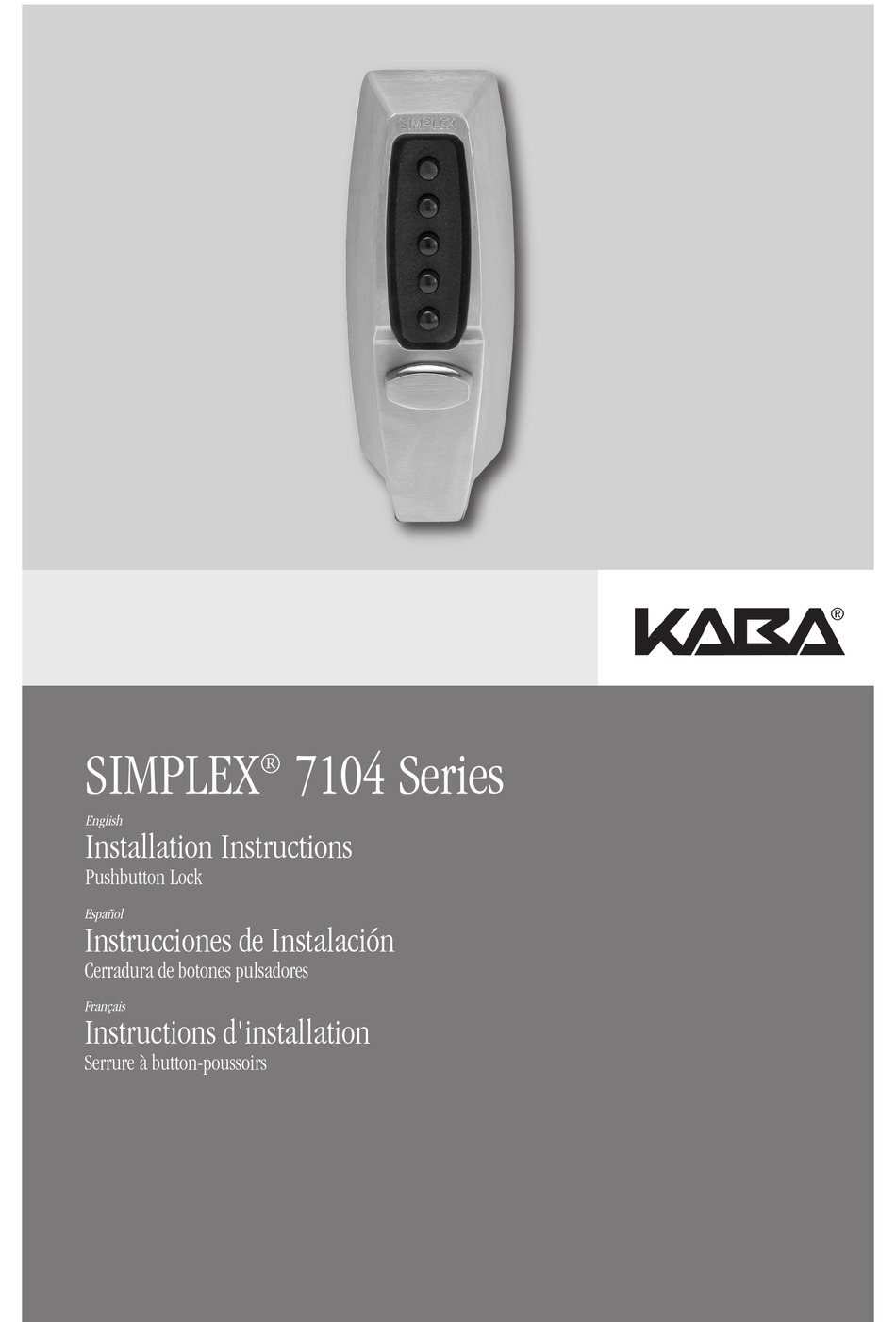 KABA SIMPLEX 7104 SERIES INSTALLATION INSTRUCTIONS MANUAL Pdf Download