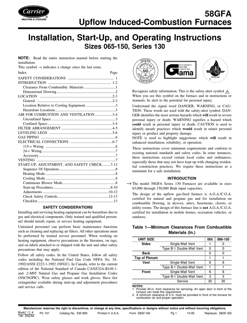 CARRIER 58GFA INSTALLATION, STARTING-UP AND OPERATION MANUAL Pdf ...