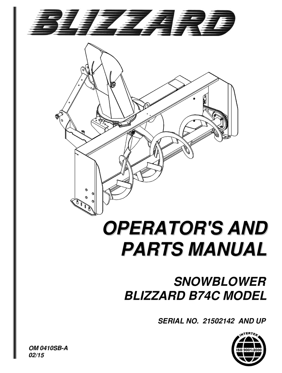BLIZZARD B74C OPERATOR AND PARTS MANUAL Pdf Download ManualsLib