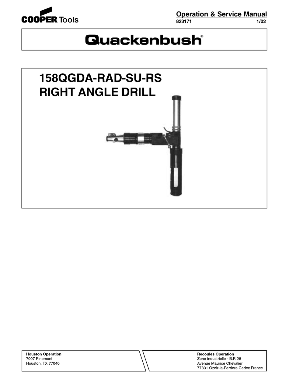 COOPER TOOLS QUACKENBUSH 158QGDARADSURS OPERATION & SERVICE MANUAL
