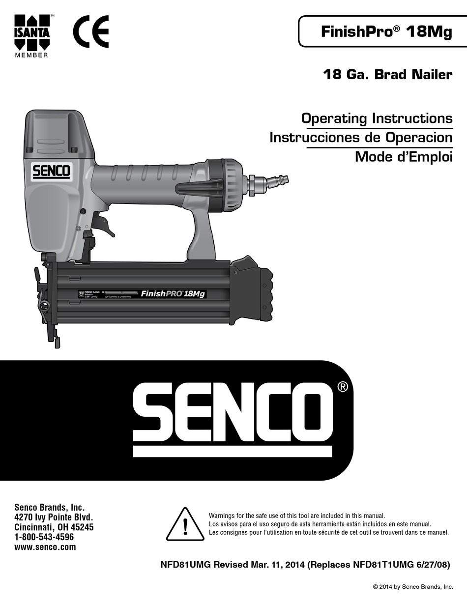 SENCO FINISHPRO 18MG OPERATING INSTRUCTIONS MANUAL Pdf Download