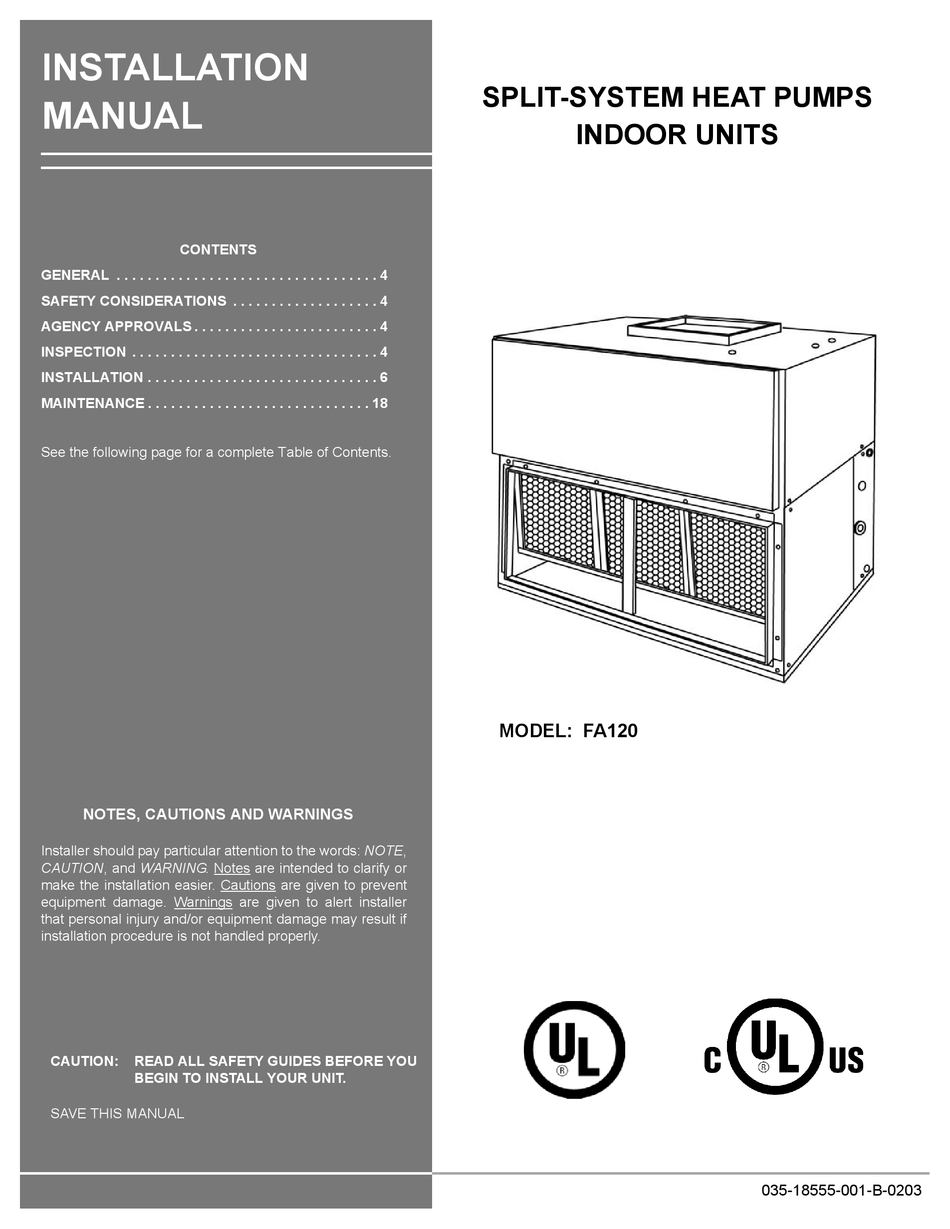 UNITARY PRODUCTS GROUP FA120 INSTALLATION MANUAL Pdf Download ManualsLib