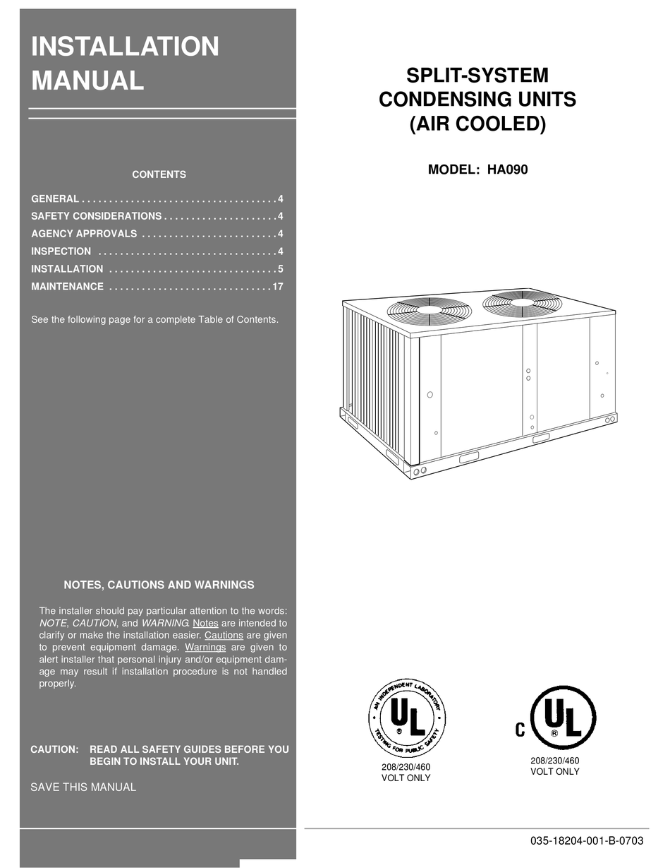 UNITARY PRODUCTS GROUP HA090 INSTALLATION MANUAL Pdf Download ManualsLib