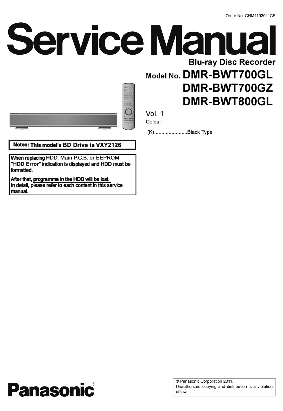 Electrical Replacement Parts List - Panasonic DMR-BWT700GL Service 