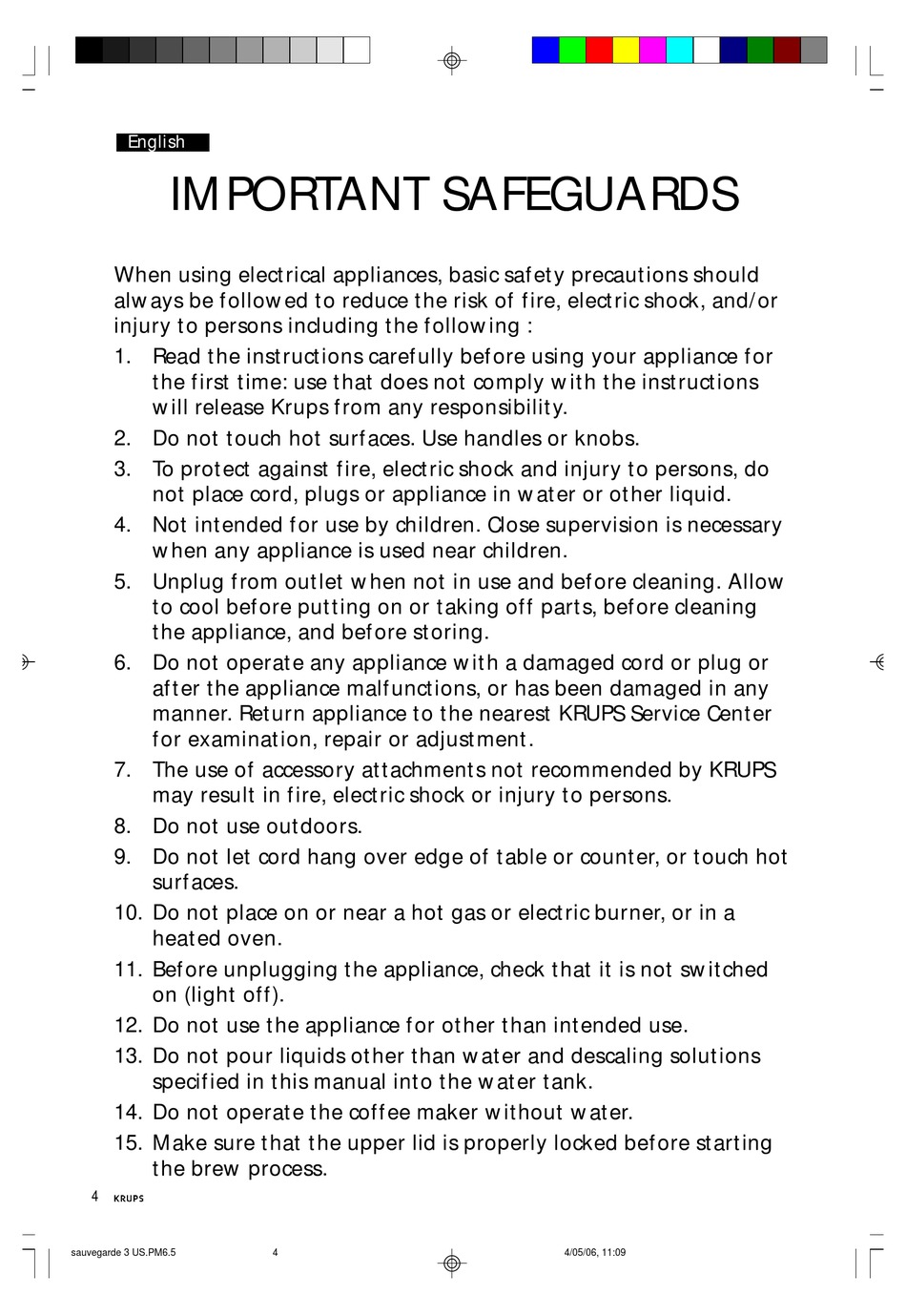 User manual Krups ToastControl Classic 151 (English - 12 pages)