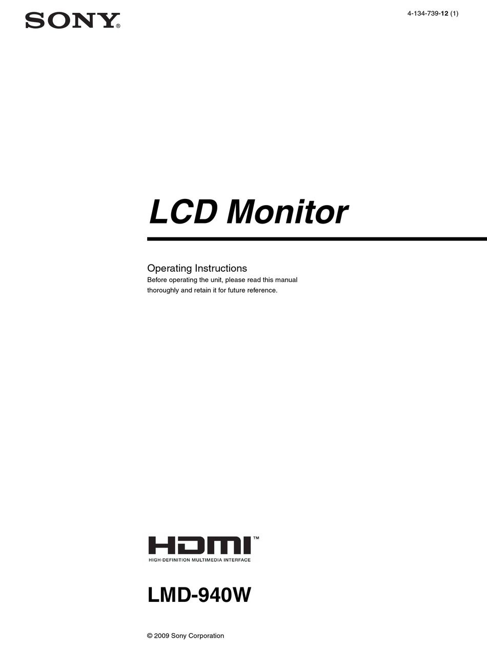 SONY LMD-940W OPERATING INSTRUCTIONS MANUAL Pdf Download | ManualsLib