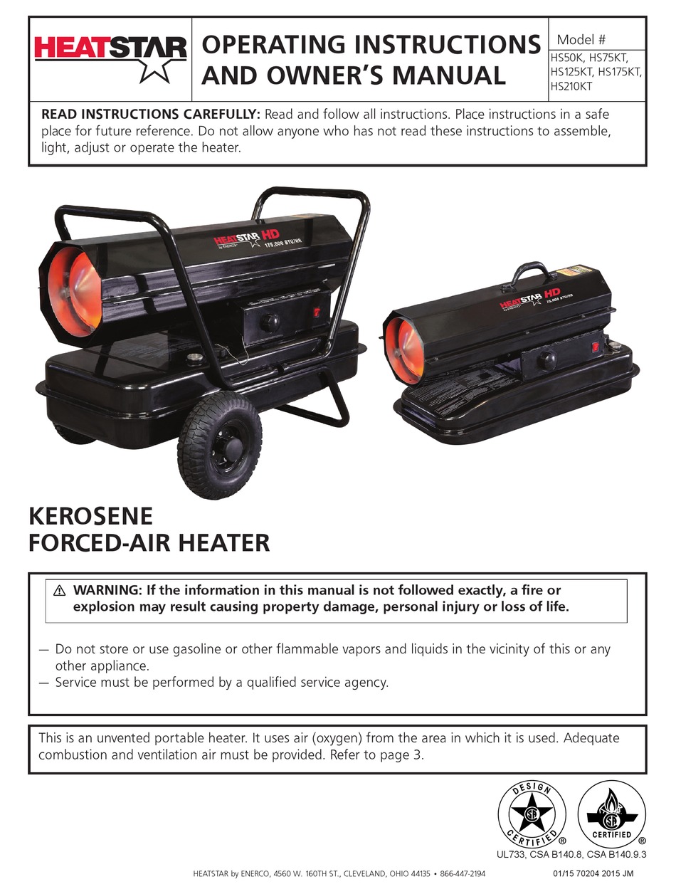 HEATSTAR HS50K OPERATING INSTRUCTIONS AND OWNER'S MANUAL Pdf Download |  ManualsLib