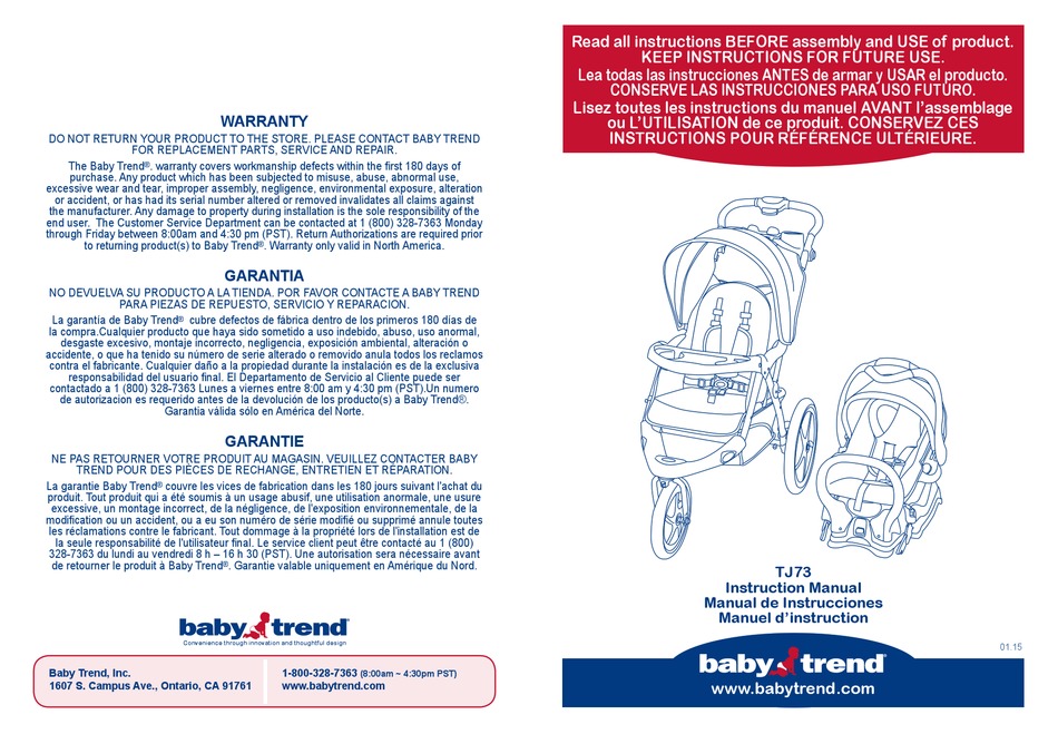 BABY TREND TJ73 INSTRUCTION MANUAL Pdf Download ManualsLib