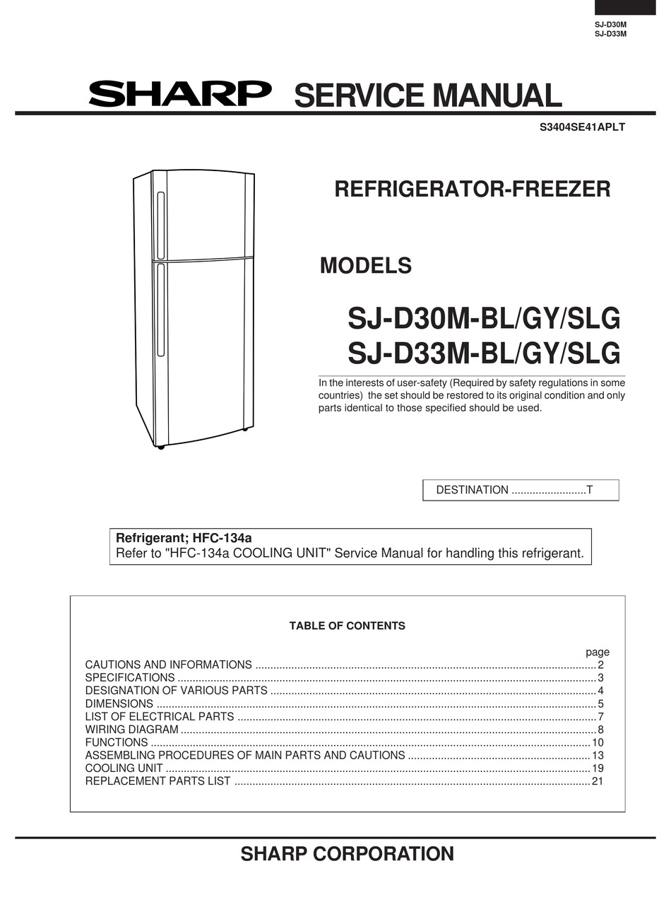 SHARP SJ-D30M-BL/GY/SLG SERVICE MANUAL Pdf Download | ManualsLib