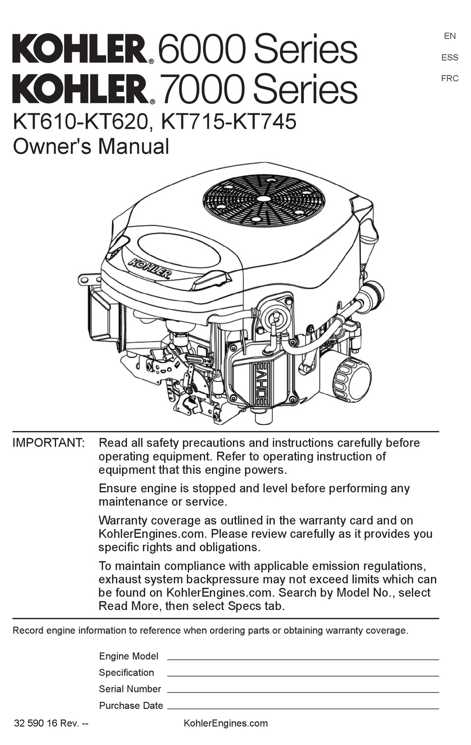 KOHLER KT610 OWNER'S MANUAL Pdf Download ManualsLib