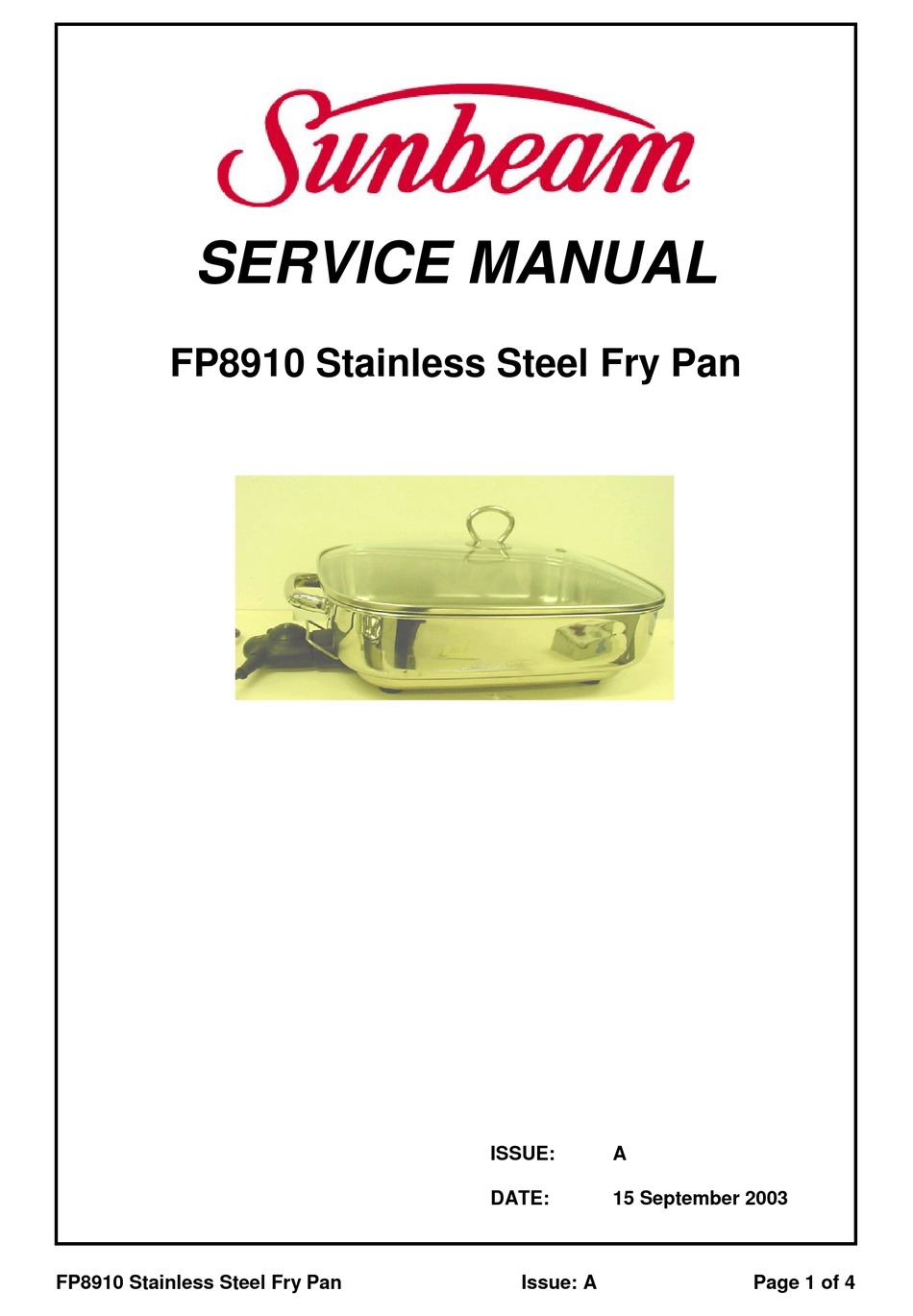 SUNBEAM FP8910 SERVICE MANUAL Pdf Download ManualsLib